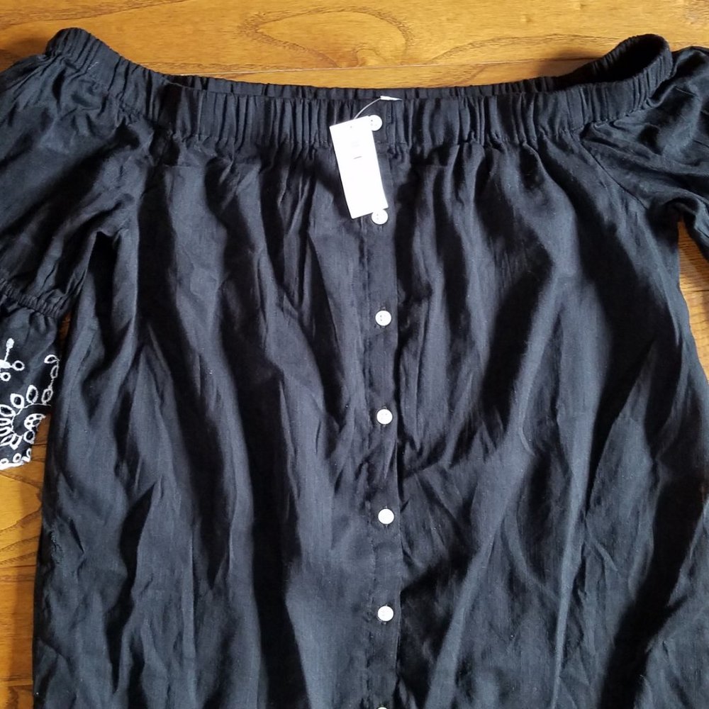Off Shoulder Black Embroidered Dress XS - Picture 3 of 6